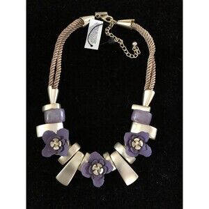 WHITE HOUSE BLACK MARKET Flower Rope Necklace Gold Purple NWT